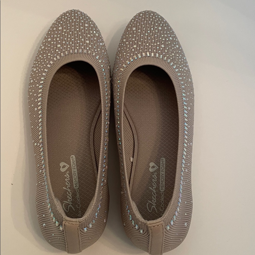 Skechers Cleo 2.0 Shoes Mesmerizing Nights Taupe Comfort Ballet Flats Shoes - Picture 10 of 13